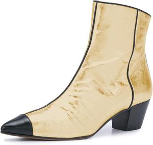 Женские ботильоны YDN с острым носком, массивным низким каблуком, на щиколотке, модные с каплевидным носком, молнией сбоку, зимние обувь без застежки, туфли для платья, Gold