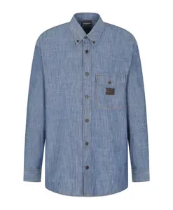 Хлопковая рубашка с логотипом Emporio Armani, синий