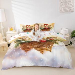 Erosebridal Комплект постельного белья Christmas Comforter Cover с новогодними котиками и снежинками, теплый зимний, Yellow Green Red