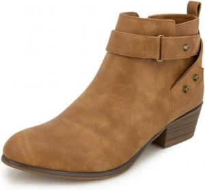 Женские ботильоны FOWT с круглым носком, на низком каблуке-блоке, с заклепками и боковой молнией, повседневная уличная обувь, размер 4-16 US, Brown
