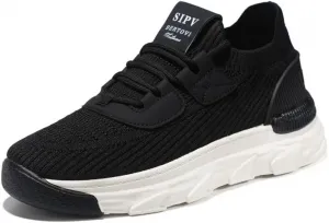 Мужские дышащие кроссовки для бега, модные кеды на платформе, с мягкой подошвой, стильные и удобные обувь для ходьбы, легкие спортивные кроссовки для ежедневного использования и тренажерного зала Qacksv, черный