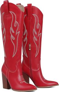 Женские ковбойские сапоги Celbreez, женские ковбойские сапоги, замшевые сапоги до колена, украшенные стразами, вышивкой, вестерн-стиль, с заостренным носком, на массивном каблуке, с боковой молнией, для фестивалей и кантри-концертов, Redpu