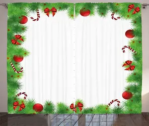 Рождественская штора ABAKUHAUS в деревенском стиле, сосново-красные банты, универсальные ленточные шторы для гостиной с петлями и крючками, 280 x 175 см, зеленый, белый, красный Abakuhaus