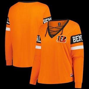 Женская оранжевая футболка Cincinnati Bengals plus size throwback с длинными рукавами и шнуровкой New Era