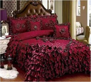 Generic Комплект постельного белья свадебный шампань с жаккардом и кружевом