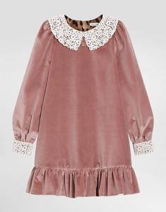 Платье из гладкого бархата с воротником из макраме Dolce&Gabbana, розовый