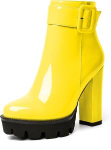 Женские ботильоны на платформе Esvowido, с круглым носком, грубой подошвой, пряжкой, массивным каблуком, молнией сбоку и мехом, зимние короткие ботинки, Yellow