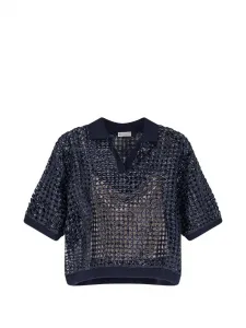 Вязаный топ с пайетками Brunello Cucinelli, синий