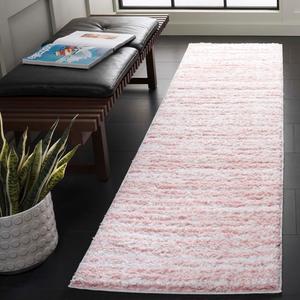 Ковер SAFAVIEH, 67 x 244 см, Rumi Shag Collection, цвет Pink/Ivory, геометрический рисунок, идеален для помещений с высокой проходимостью: гостиная, спальня, столовая (RMS110U)