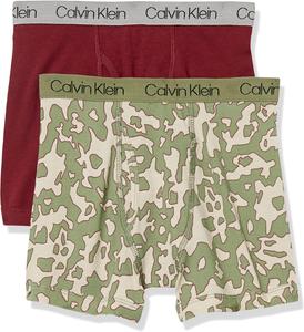 Комплект из двух пар трусов-боксеров Calvin Klein для мальчиков | Премиальный хлопок, комфорт, Olivine Outline Camo/Zinfandel