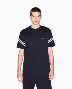 Мужская футболка с короткими рукавами и контрастными полосками на рукавах Armani Exchange, темно-синий