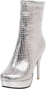 Женские зимние ботинки на шпильке с лакированной поверхностью для вечеринок Renessmi, Silver