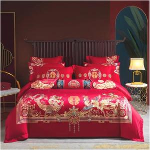 Generic Комплект постельного белья из 100% хлопка с золотой вышивкой дракона и феникса в китайском свадебном стиле