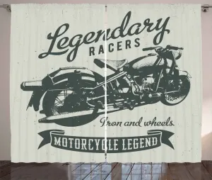 Штора ABAKUHAUS "Мотоцикл в деревенском стиле", с надписью "Круизер", присборенная штора из тесьмы для спальни с петлями и крючками, 280 x 175 см, цвет: шалфейно-зеленый Abakuhaus