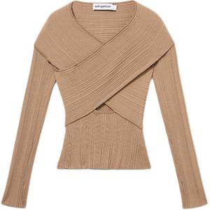 Облегающий топ с ребристым кроем Self-portrait, светло-бежевый