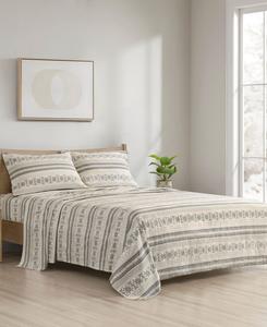 Комплект постельного белья из хлопковой фланели с оригинальным принтом, 4 предмета, размер Queen Madison Park, цвет gray, taupe nordic