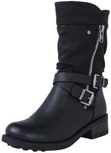Женские ботильоны SACFOF с пряжкой, зимние, на шнуровке, средняя высота голенища, военные боевые ботинки с массивным низким каблуком, Black