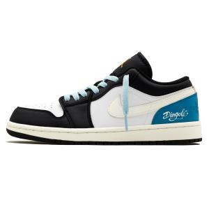 Air 1 North Carolina Кожаные Детские Баскетбольные Кроссовки Low Top с Противоскользящей и Износостойкой Подошвой Jordan, черный белый синий