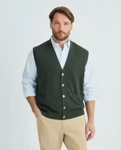 Открытый жилет на пуговицах однотонный 100% шерсть мериноса мужской большие размеры Emidio Tucci, хаки
