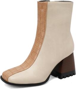 Женские ботильоны с квадратным носком и каблуком-блоком, модные ботинки для вечеринок с застежкой-молнией Shinelly, Beige