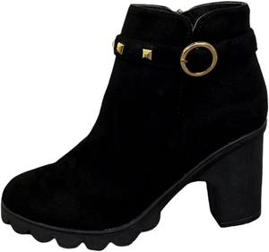 Модные женские ботильоны. Металлический декор на верхней части. Молния. Круглый носок. Доступны большие размеры. Fusecottc, Black