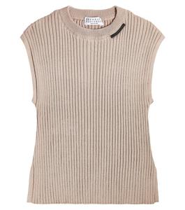 Хлопковый свитер в рубчик Brunello Cucinelli, розовый