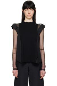 Черный поплиновый и вязаный свитер sacai