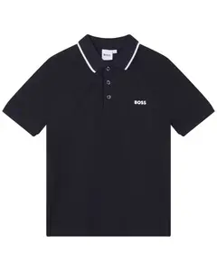 Рубашка поло с коротким рукавом из 100% хлопка для мальчиков BOSS Kidswear, тёмно-синий