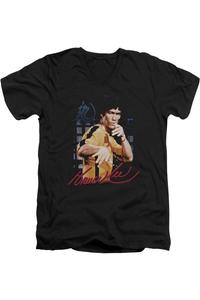 Bruce Lee желтый комбинезон короткий рукав взрослый V-образный вырез премиум хлопковая футболка / футболка Gildan