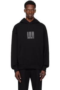 Худи свободного кроя с разрезным логотипом Hugo, черный