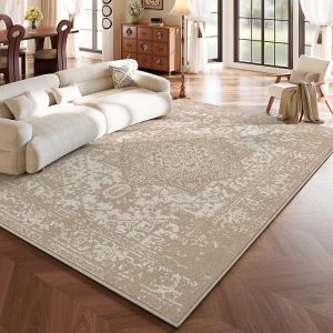 Budis Ковер 240х400 см для гостиной, французский винтаж в кремовых тонах, водостойкий, моющийся, облачная текстура