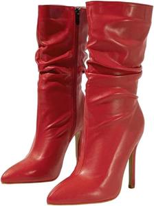 Женские ботильоны с заостренным носком и плиссировкой, на тонком высоком каблуке, модные Generic, Red