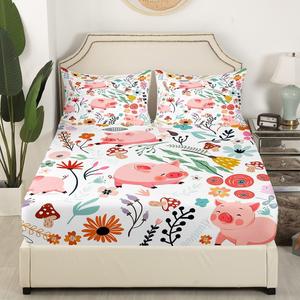 Erosebridal Комплект постельного белья Kawaii с мультяшными свинками и цветочным принтом для детей, Multi 20