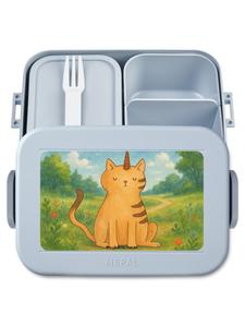 Mr. & Mrs. Panda Дизайн бенто-бокса с единорогом и кошкой в пастельно-голубом цвете (без слов)