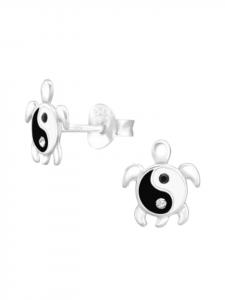Alexander York Серьги-гвоздики «Черепаха Инь-Ян» из серебра 925 пробы, комплект из 2 штук