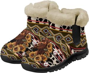 Женские зимние ботинки UNICEU, теплые, с нескользящей подошвой, женские ботильоны и зимние ботинки, обувь с плюшевой подкладкой, пушистые ботинки для прогулок, Horse Sunflowers