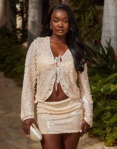 Пляжная мини-юбка South Beach с пайетками кремового цвета