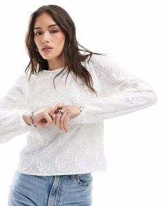 Топ с длинными рукавами и аппликацией белого цвета Object