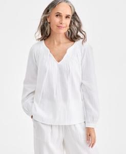Укороченная однотонная блузка с высоким воротником Style & Co, Bright White