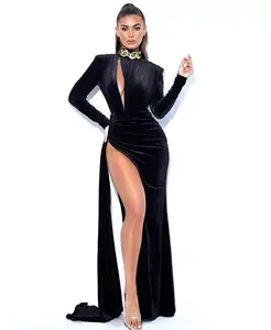 Женское черное бархатное платье Zenaida с вырезом и высоким разрезом Miss Circle, черный