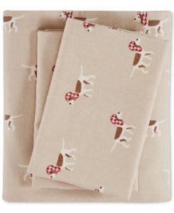 Комплект постельного белья из хлопковой фланели с принтом, 4 предмета, размер king. Woolrich, Tan Dog