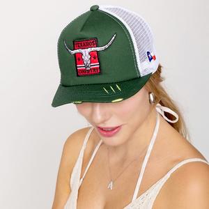 Бейсболка TEXANOS COUNTRY с вышитой головой техасского быка и сетчатой ​​задней частью FASHNZFAB, оливково-зеленый