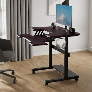 Двухъярусный компьютерный стол PSEAT с регулировкой высоты, мобильный игровой стол для дома, офиса и учебы, рабочий стол, механический стиль Brown + подлокотники [фиксированный лоток для клавиатуры]