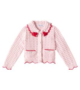 Кардиган из смесовой хлопковой ткани с сердечками Self-Portrait Kids, розовый