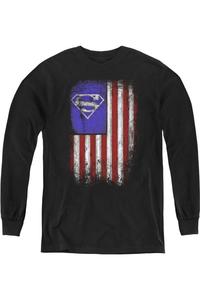 Футболка с длинным рукавом для детей "Superman Old Glory Shield" Gildan, черный