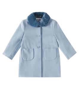 Пальто из смесовой шерсти с отделкой из искусственного меха Il Gufo, Cloud Blue