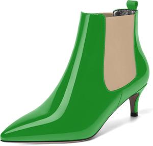 Женские лаковые ботильоны SKYSTERRY с острым носком, модные с низким каблуком-кистеном, высотой до щиколотки, каблук 2 дюйма, Beige Green