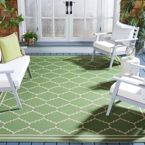 Ковер SAFAVIEH, 201 x 201 см, Washable Rug Outdoor Courtyard Collection - квадратный, Green & Beige, без линьки и легкий в уходе, идеален для патио, заднего двора, прихожей (CY6889-244)