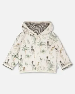 Двусторонняя куртка с капюшоном из органического хлопкового трикотажа, бежевого цвета с принтом «зебра» Deux Par Deux