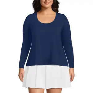 Футболка с длинным рукавом и круглым вырезом для активных занятий больших размеров Lands' End, синий